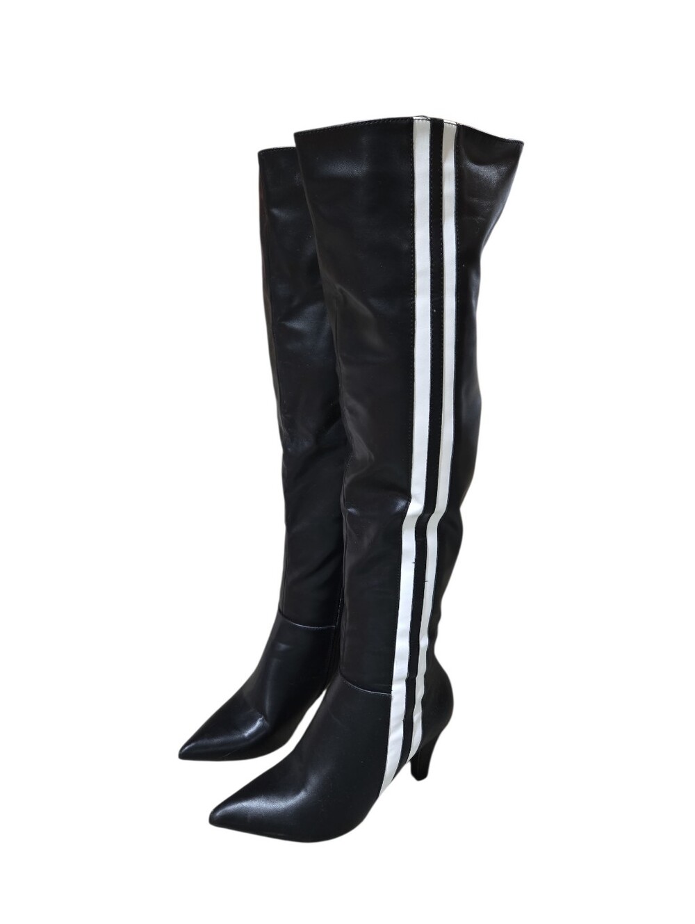 Black Over-the-Knee Boots with White Racing Stripes